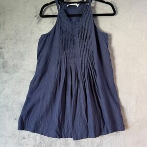 Anne Fontaine Navy Blue Pleated Linen Halter Top Size 42 Sleeveless Blouse